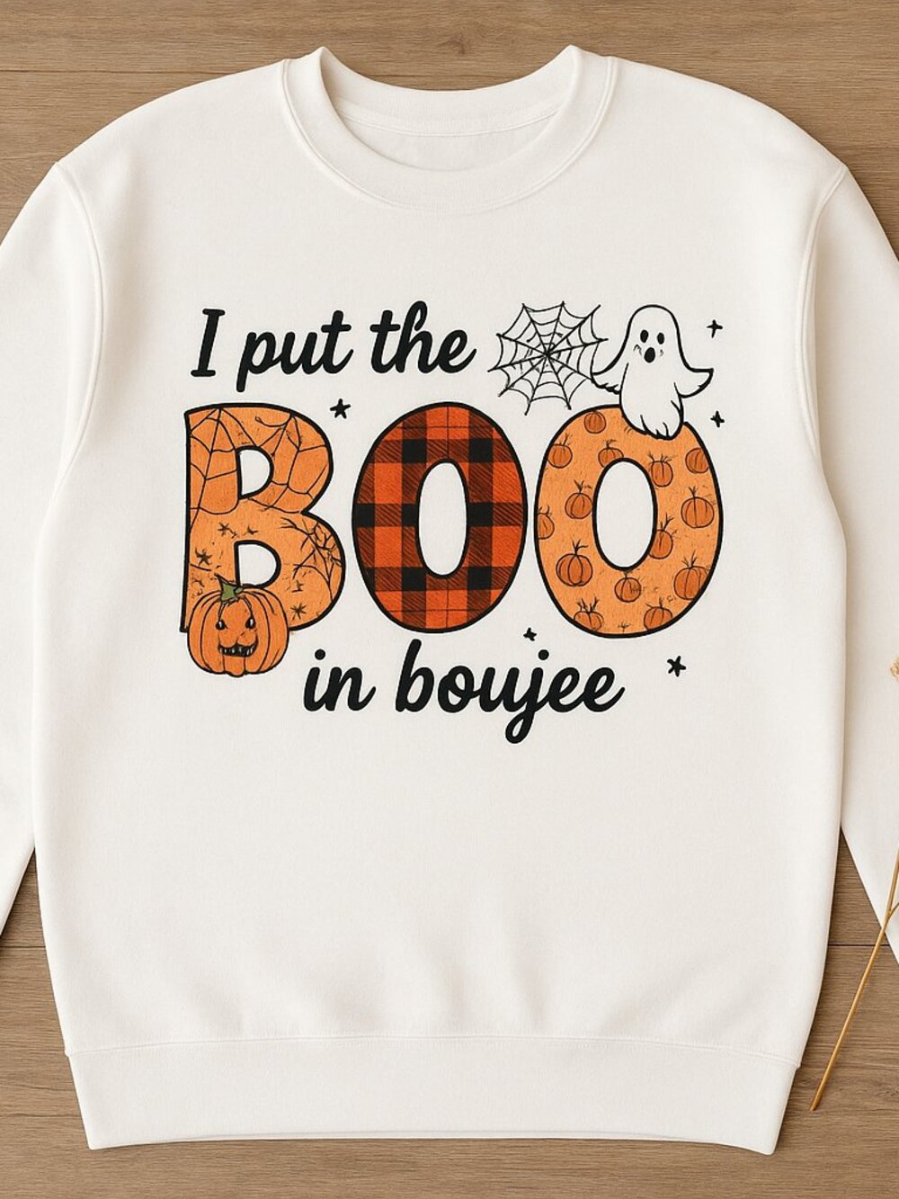 I Put the BOO in Boujee Halloween Crewneck Sweatshirt, Pumpkin Ghost Fall